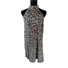 MSK Black and White Leaf Print Halter Neck Sleeveless Dress Size L