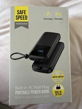 Portable Power Bank Built-in AC Wall Plug Dual Output Cable Digital Display Safe