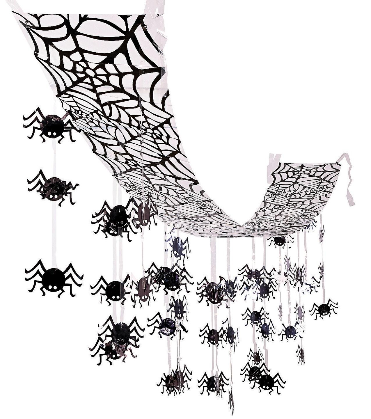 12-Ft Spiderweb Print Plastic Hanging Overhead Banner w/ Dangling Spiders   #569