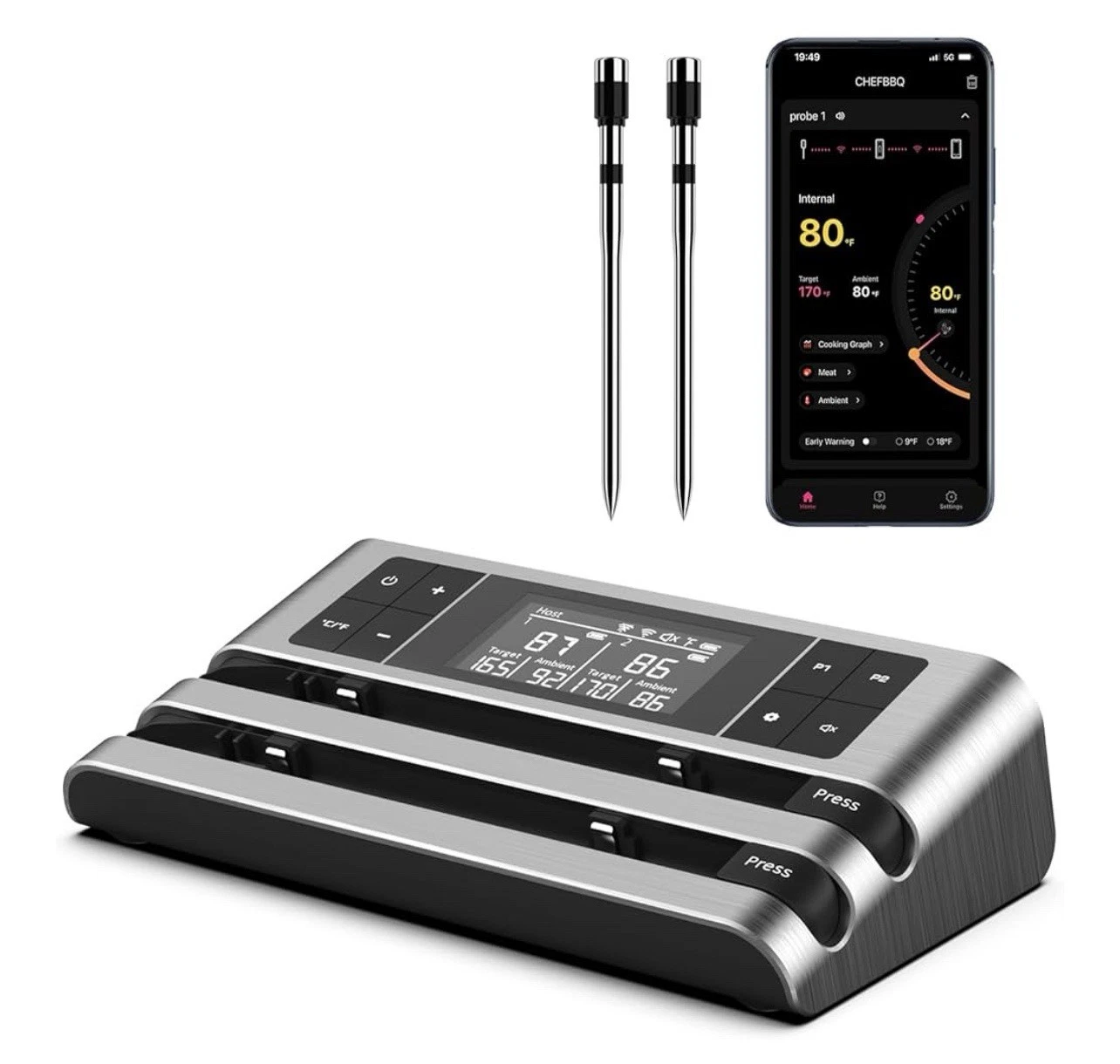 Wireless Meat Thermometer with Dual-Sensor Probe, 500FT Remote Monitoring
