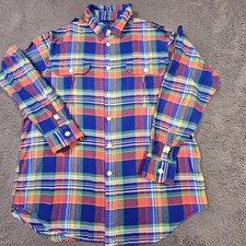 Polo Ralph Lauren Madras Shirt Mens XLarge Plaid Epaulet Button Up Multicolor