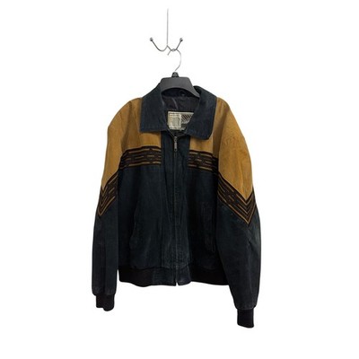 Bomber Jacket Western Southwestern Neutral Territory Mens Medium Black Tan Suede