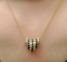 Swarovski Crystal Powder Necklace Gold Tone Swan Tag Multi Ring Pendant 1110454