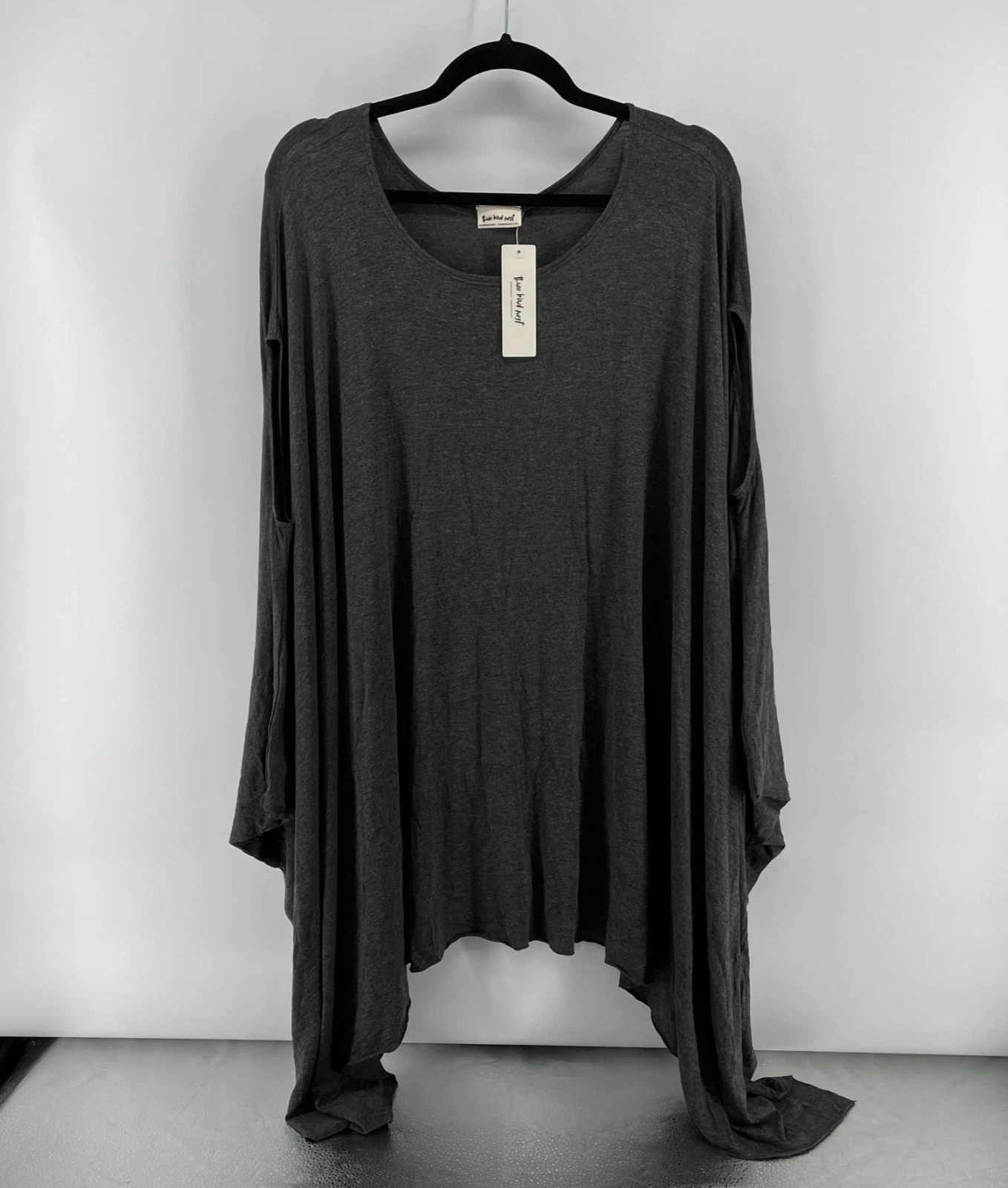 Three Bird Nest Top O/S The Wren Draped Tunic Poncho Gray Asymmetrical Boho NWT