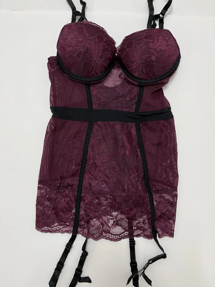Púrpura - y2k 2000s negro capricho encaje ribete bustier top talla Xs Foto 2 de 4