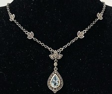 925/- Silber Collier, Aquamarin, Markasiten, Handarbeit, 45 cm lang, 1 mm breit.