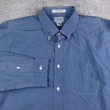 LL Bean Shirt Mens 17 33 Blue Stripes Pinpoint Oxford OCBD Slightly Fitted