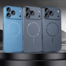 For iPhone 17 Pro Max 16 15 14 13 12 Carbon Fiber PC Case Mag Safe Lens Cover