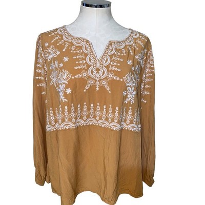 Savanna Jane Marigold Embroidered Long Sleeve Blouse Plus Size 1X