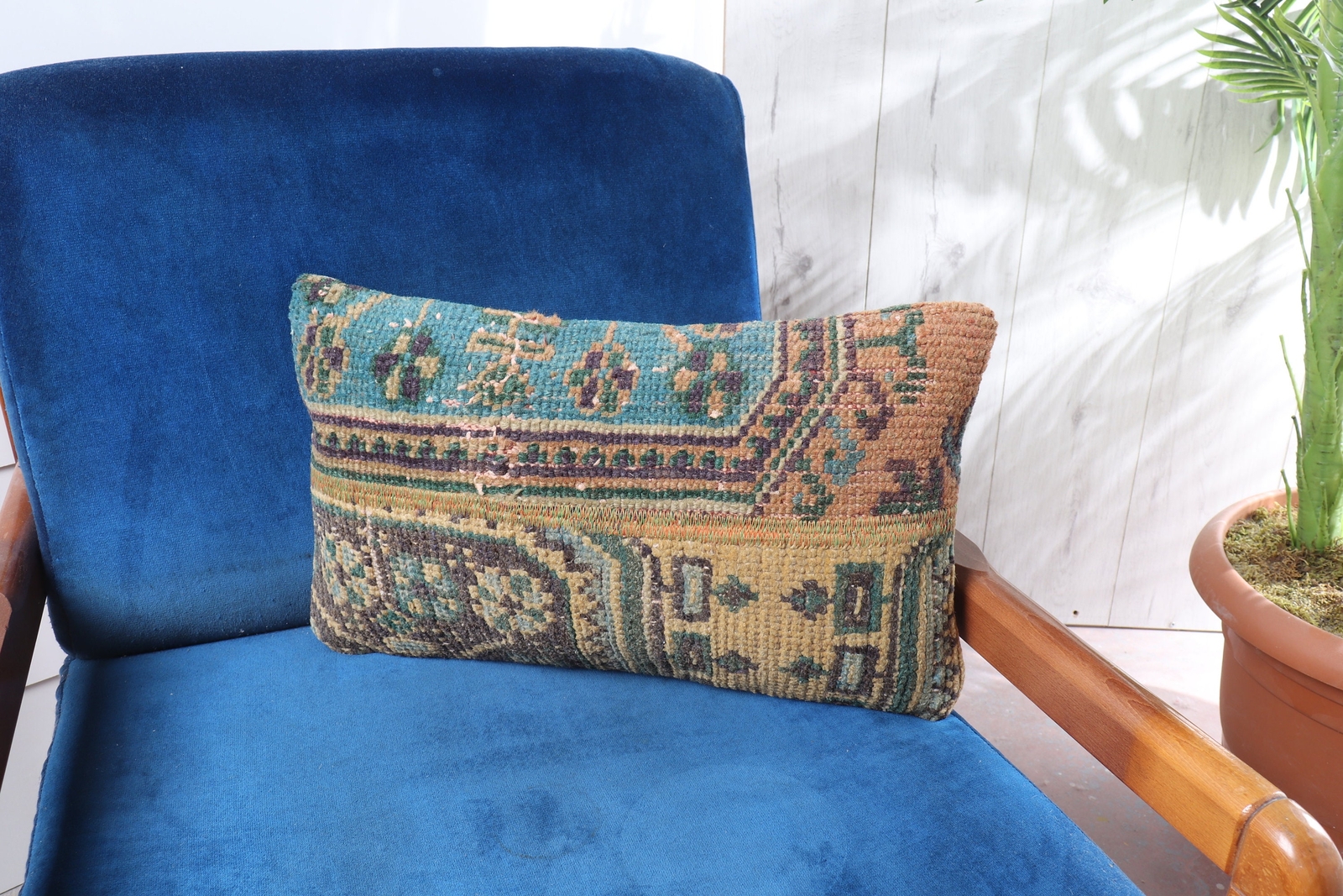 Turkish Kilim Pillow, Kilim Pillow, Throw Kilim Pillow, 12"x20" Green