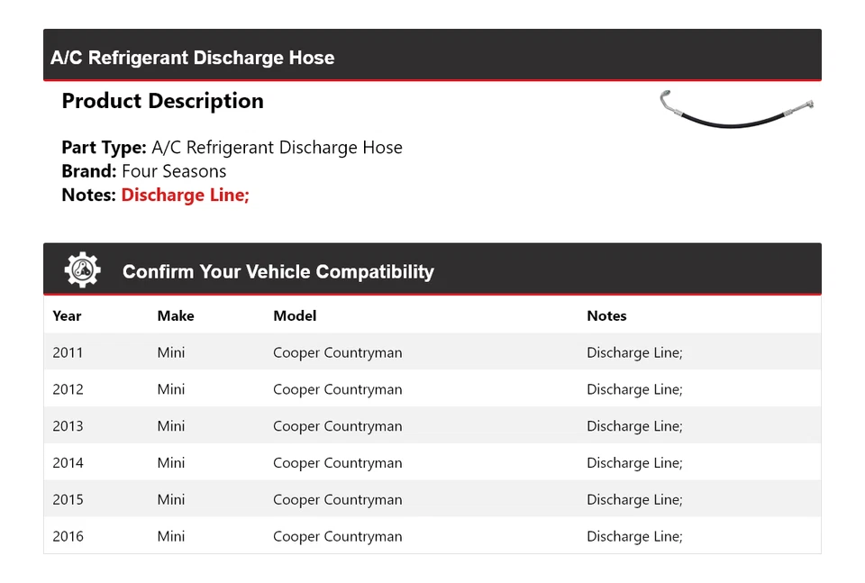 Manguera de descarga de refrigerante aire acondicionado Mini Cooper Countryman 2011-2016 4 estaciones Foto 2 de 4