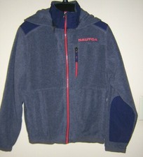 NAUTICA Boys Jacket, Gray with Orange Zippers Logo, Cozy Fleece, Sz M 10-12