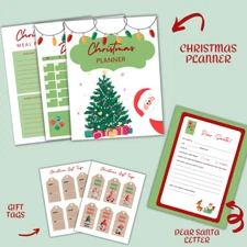 Holiday Magic 12 Page Christmas Planner with Santa Wish List & Gift Tags Bonus!