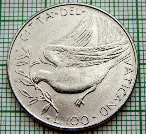 VATICAN Pavlvs PAUL VI 1977 100 LIRE, DOVE IN FLIGHT, STAINLESS STEEL - Picture 5 of 6
