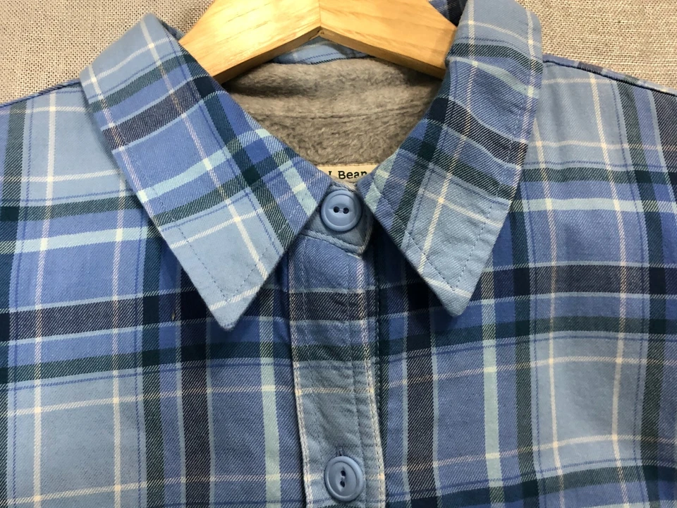 L.L.Bean Mens Button Down Shirt Large L Blue Fleece Plaid Adult Long Sleeves - Image 2 of 4