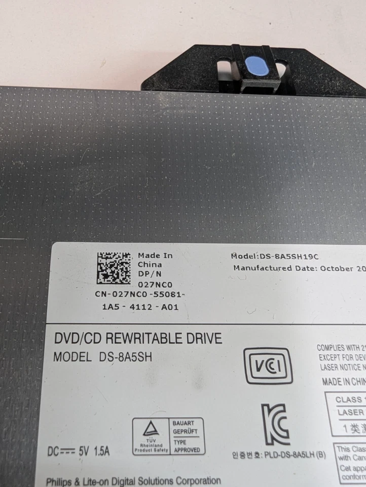 Unidad óptica interna para computadora portátil probada DS-8A5SH DVD/CD unidad regrabable PN 027NC0 Foto 2 de 3