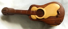 Guitar Hand Crafted Carved Intarsia Wood Puzzle Box Trinket Box