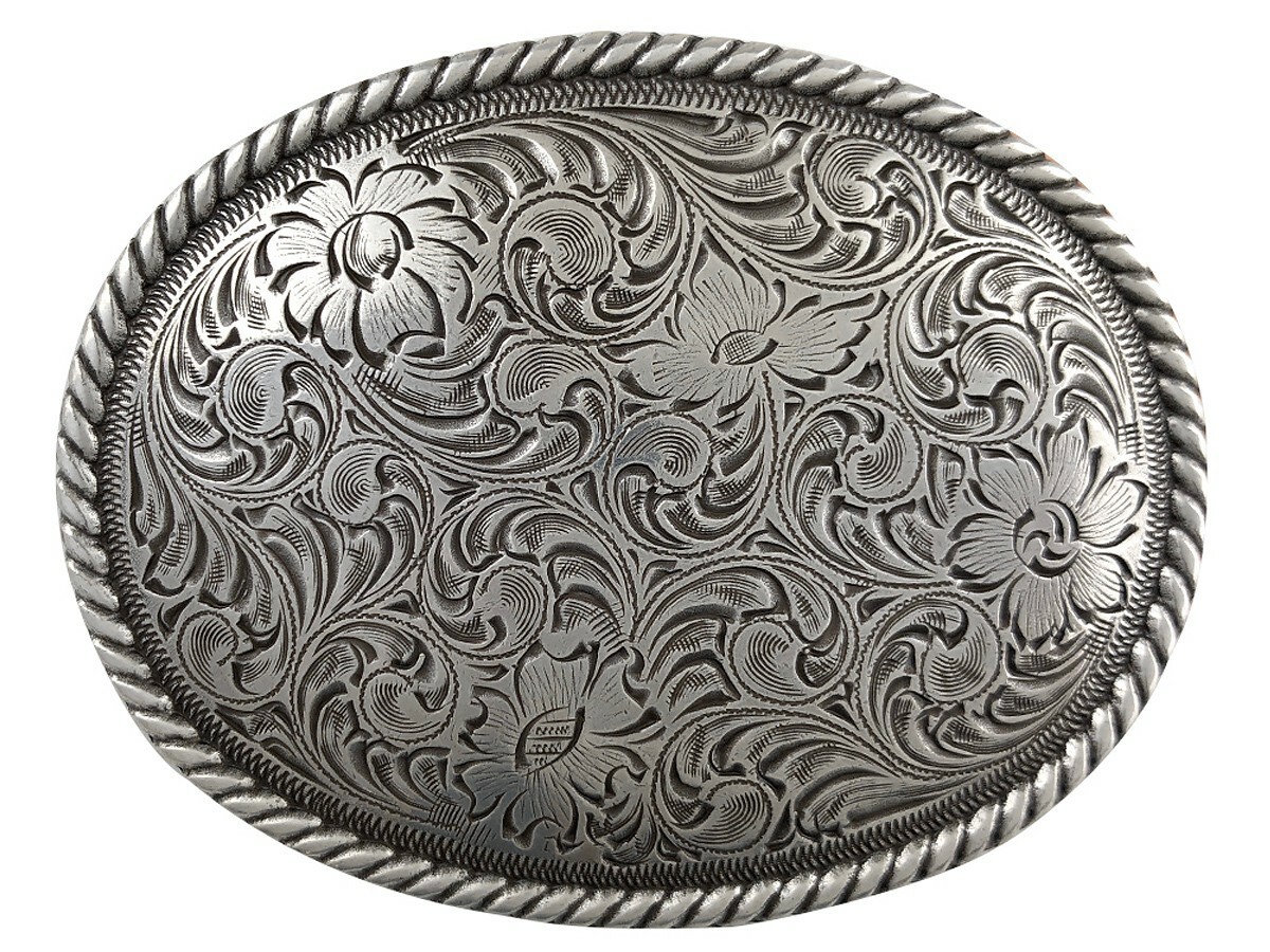 Unisex Western Antique Silver Engraved Curved Center Rope Edge Belt Buckle 1.5\