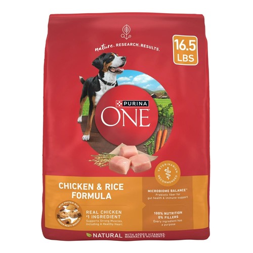 Purina One Dry Dog Food for Adult Dogs High Protein, Real Chicken & Rice, 16.5