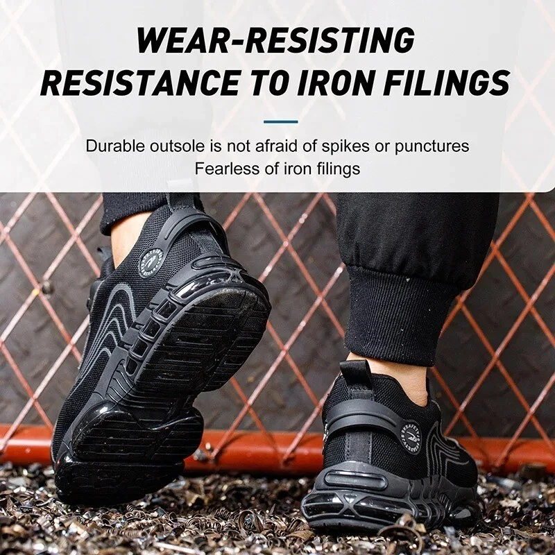 Chaussures de sécurité à bouton rotatif pour hommes baskets de travail Noir - Photo 3/4