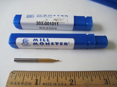 (Qty 2) Mill Monster 203-001011 Carbide Square End Mill 3/64'' 4FL TiN