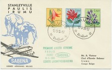 BELGISCH-KONGO 1955 Blumen Misch-Frank. SABENA Inlands-Erstflug PAULIS - IRUMU