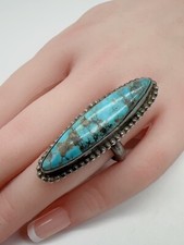 VTG Signed MM Native American Sterling Silver Turquoise Sz-8 Ring 14.9g g50