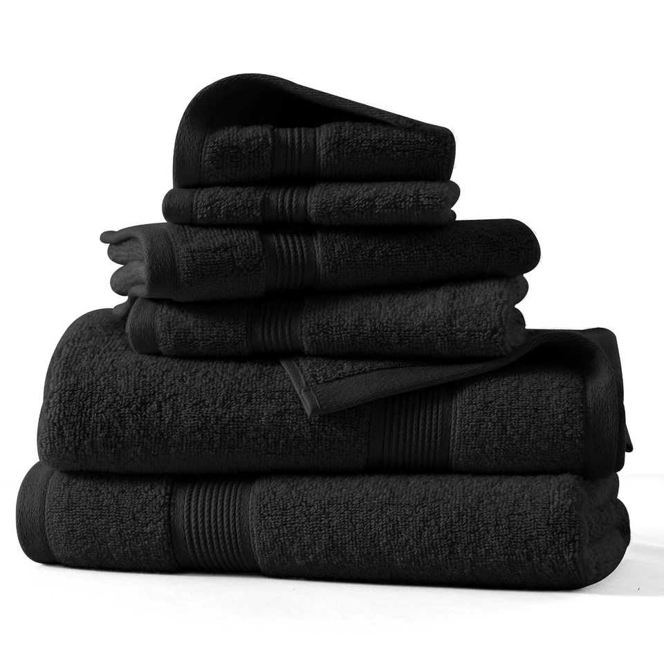 6PC Bath Towel Set 100% Cotton Bathroom Towels Soft Absorbent Washcloths Set
