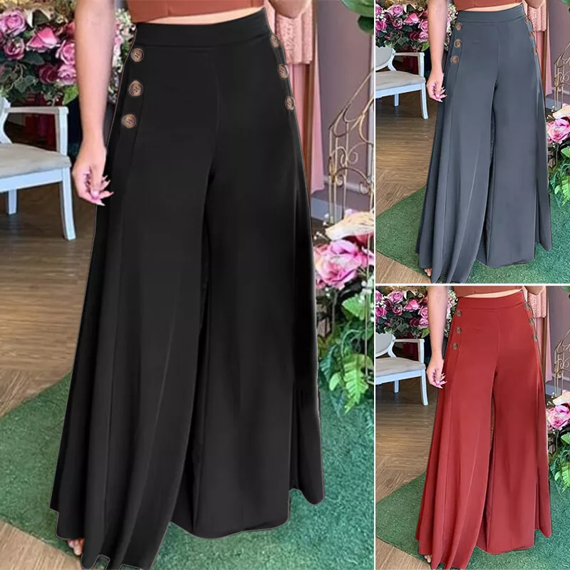 Wide Leg Palazzo Pants High Waisted Maxi Skirt Trousers, Plus Size -   Israel