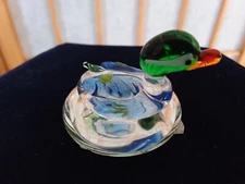 TRIPAR Colorful miniature blown glass Mallard Duck with round reflective mirror