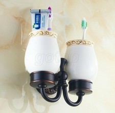 Wall Mounted Oil Rubbed Bronze Bathroom Toothbrush Holder with Two Ceramic Cups