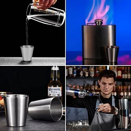 Edelstahl Becher 30 ml Schnaps Gläser Metall Flachmann Set Leder Schnapsgläser - Bild 12 von 14