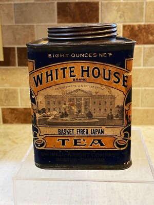 Vtg White House Tea Metal Tin Can W/Lid 8 oz Basket Fired Japan Tea~ GREAT