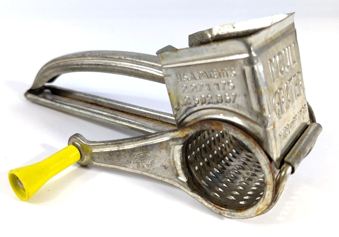 Vintage Mouli Hand Crank Cheese Grater Yellow Plastic Handle Made