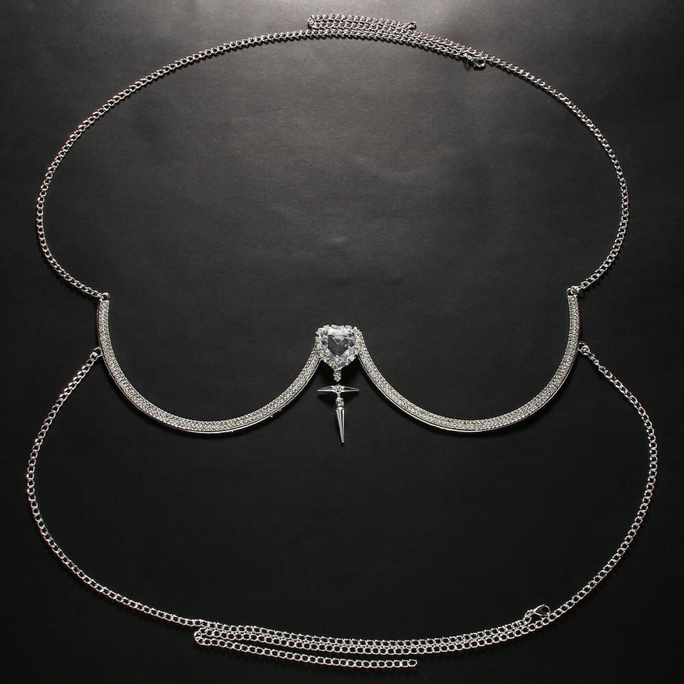 Chest Bracket Bra Chain Women Body Jewelry Sexy Rhinestone Heart Necklace Bras - Image 4 of 4