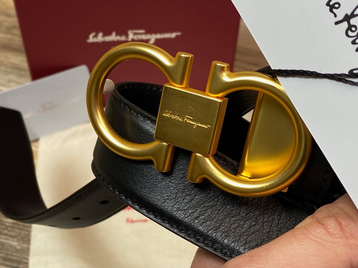 Salvatore Ferragamo Belt Mens Belt Black Gold Buckle Size 95 Salvatore Ferragamo Belt Mens Belt Black Gold Buckle Size 95