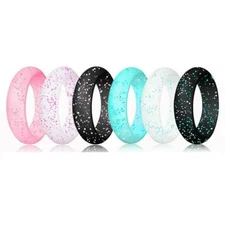 Women Glitter Silicone Wedding Rings Comfortable Rubber Band Ring 4/5/6/7/8/9/10