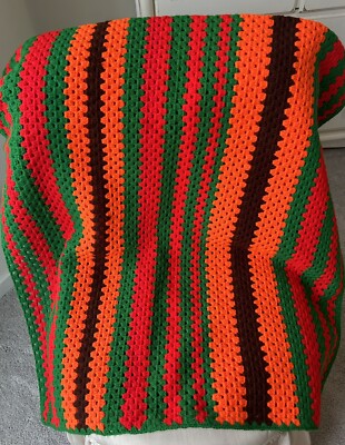 その他 USED HANDMADE BLANKET Vintage Handmade Crochet Zig Zag Stripe Blanket Throw 67”x34