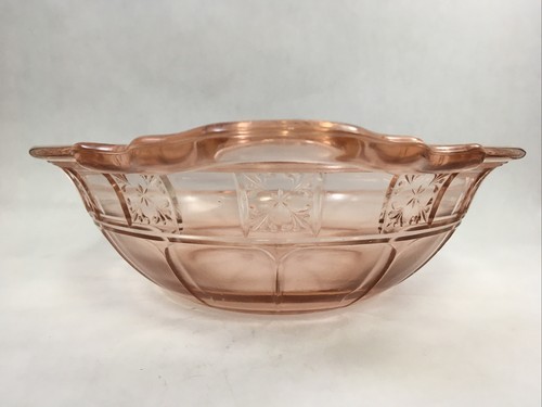 Pink Carnival Glass Serving Bowl Floral Design Translucent Decorative 9" Vintag - Picture 4 of 9