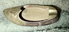 beautiful tiny 3" POCKET  ashtray carved cigarette shoe collectable brass DAINTY