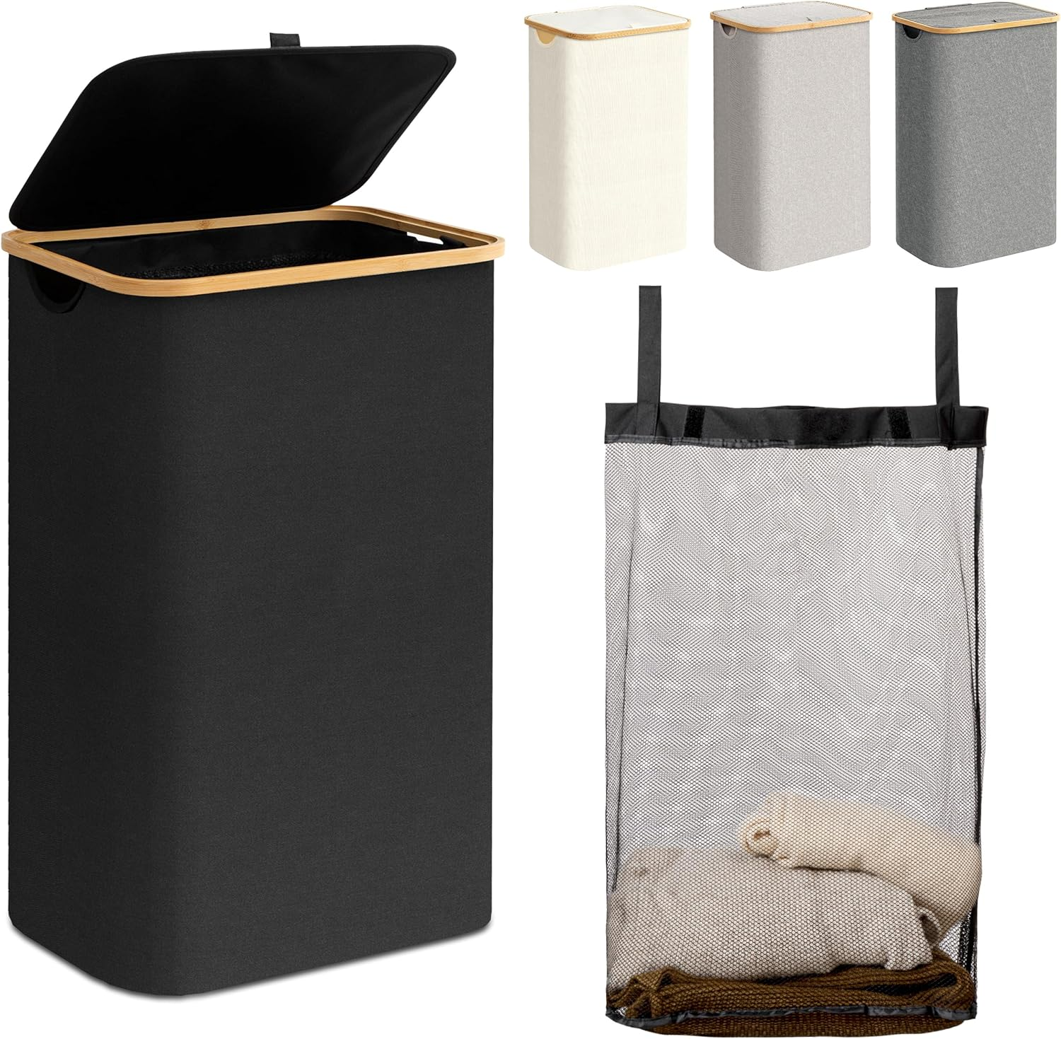 110L Large Laundry Hamper with Lid and Removable Inner Bag Collapsible Dirty