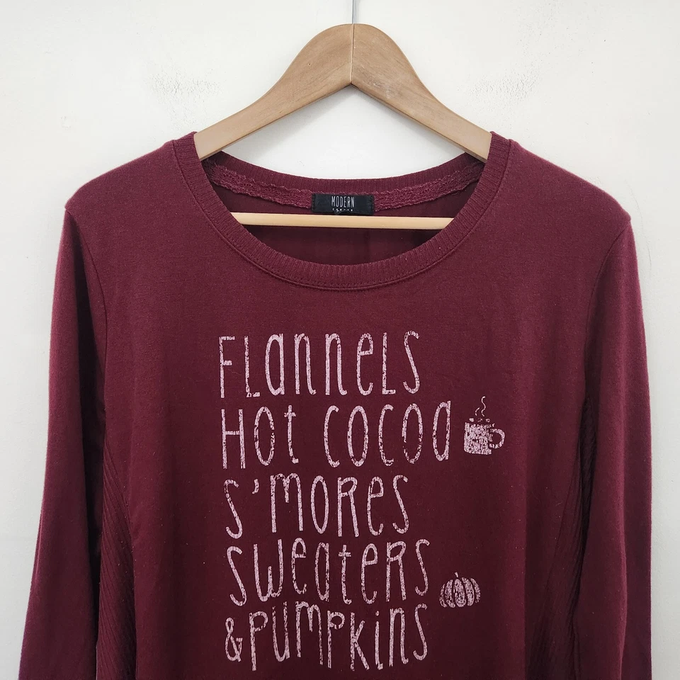 Sudadera MODERNA LONA Para Mujer Borgoña Manga Larga Estampado Gráfico Talla 2XL Foto 2 de 4