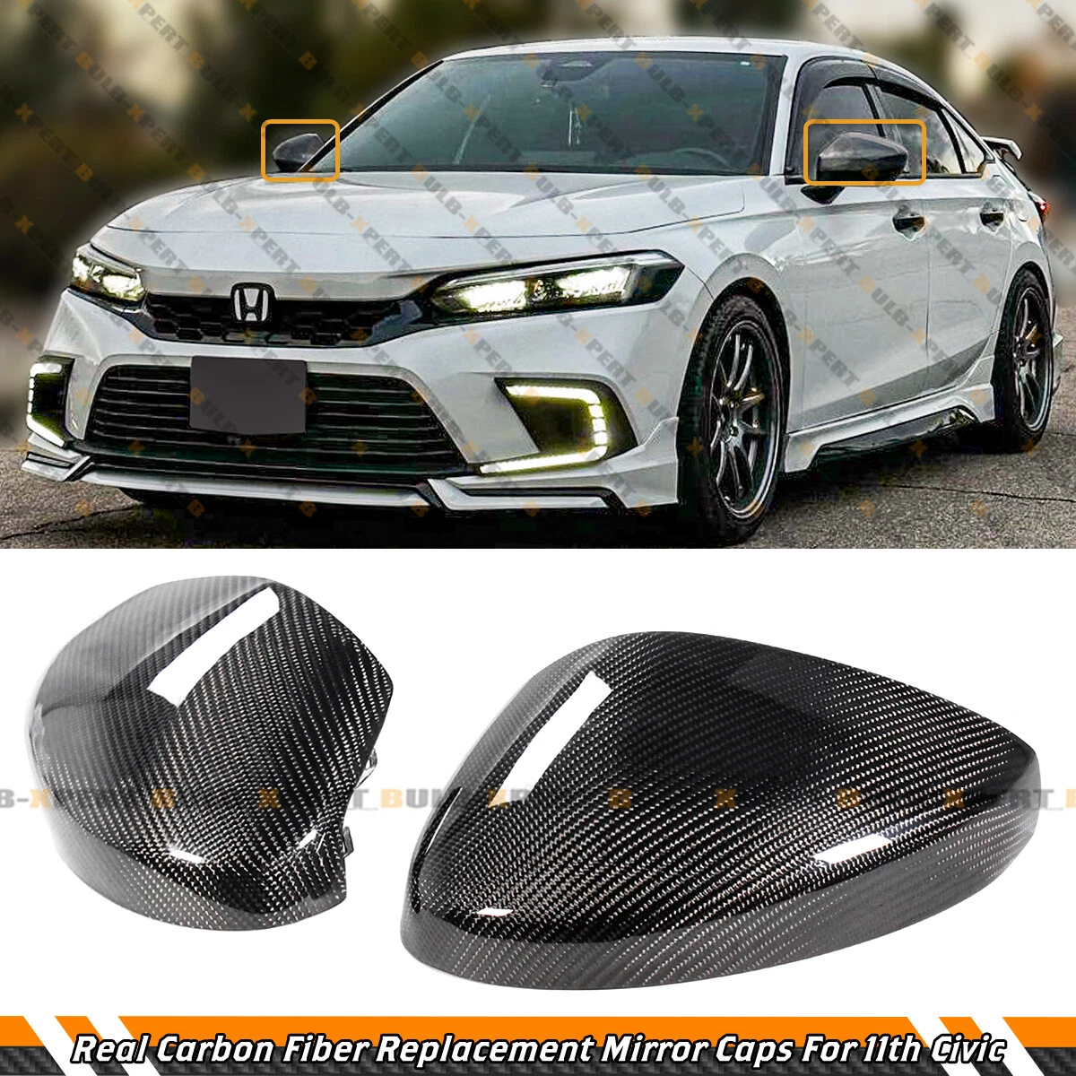 FOR 2022-26 HONDA CIVIC CARBON FIBER REPLACEMENT SIDE MIRROR COVER CAP W/O LIGHT
