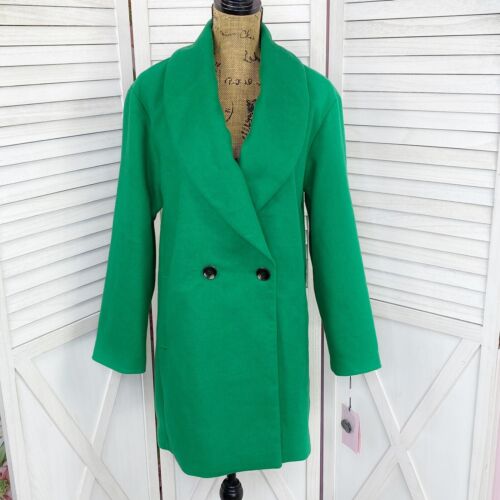 Manteau Avec Les Filles pois femme petit col châle vert oversize mi-longueur