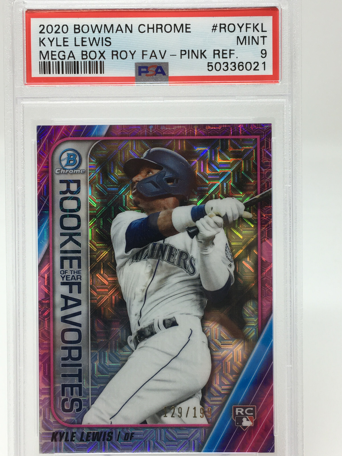 2020 Bowman Chrome #ROYFKL Kyle Lewis Pink Refractor #129/199 view 7