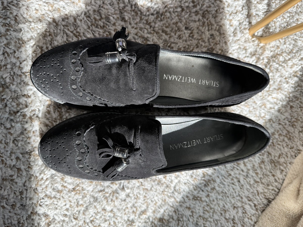 Stuart Weitzman Metallic Loafers with Tassels Stuart Weitzman Mila Lift Gunmetal Metallic Tassel Loafers  main image 2
