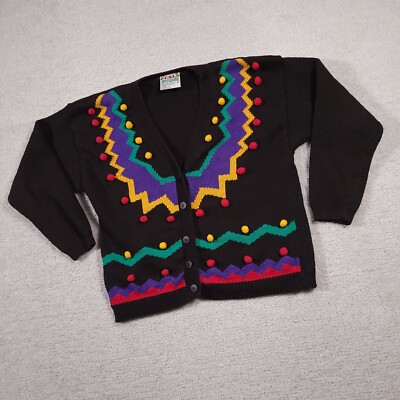 Vtg 80s CSL Cherry Stix Ltd Cardigan Sweater Women's Large Multi