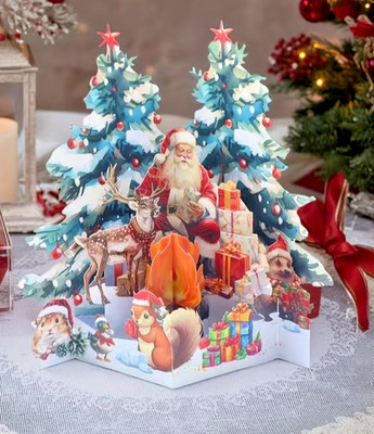 3D POP OUT  CHRISTMAS SCENE WITH SANTA  CARD & ENVELOPE