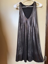 Everly Metallic Black Mini Dress V-Neck Sleeveless Short Stretch M