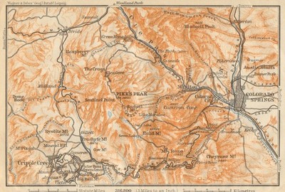 COLORADO SPRINGS Umgebung. Pike's Peak Cripple Creek. BAEDEKER 1904 alte Karte